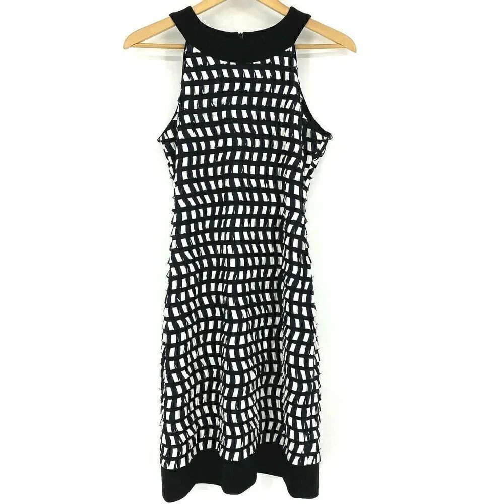 Joseph Ribkoff Dress Size 4 Black White Ruffle Sheath Halter Cocktail Sleeveless